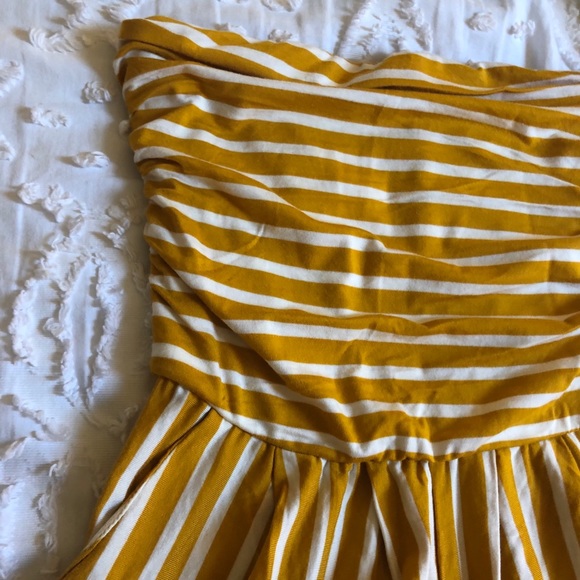Striped Yellow Women Strapless Romper - Picture 3 of 3